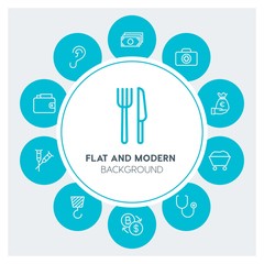 industry, health, hotel, money Infographic Circle outline Icons Set. Contains such Icons as  business,  website,  elements,  background,  pattern,  banner, ear and more. Fully Editable. Pixel Perfect