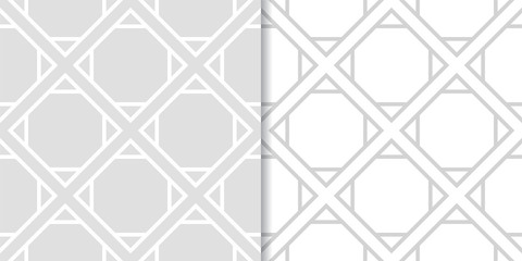 Set of geometric ornaments. Light gray seamless patterns