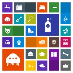 Modern, simple, colorful vector icon set with garden, sink, delivery, female, car, faucet, ufo, astronaut, crown, beauty, bathroom, coffee, bar, fashion, shovel, caffeine, cargo, king, girl, hat icons