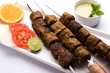 Veg Seekh Kabab served with green salad and chutney