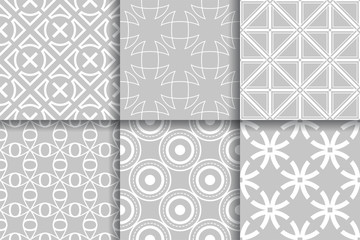 Geometric seamless gray patterns. Collection of backgrounds