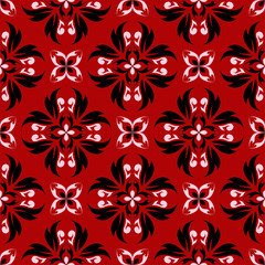 Floral seamless pattern on red background