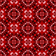 Red seamless pattern with black and white floral design