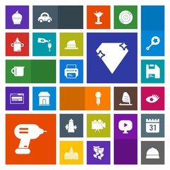 Fototapeta premium Modern, simple, colorful vector icon set with sign, jewel, karaoke, song, technology, nutrition, projector, health, sweet, plastic, transparent, wine, computer, hat, kitchen, beauty, gem, video icons