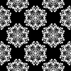 White floral seamless pattern on black background