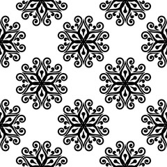 Black floral seamless pattern on white background