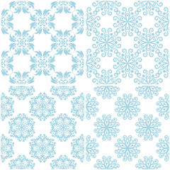 Floral patterns. Set of light blue elements on white. Seamless backgrounds