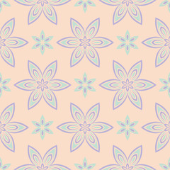 Fototapeta na wymiar Seamless floral pattern. Beige violet and blue background