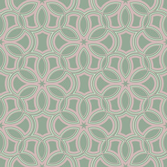 Geometric green seamless background with pink elements