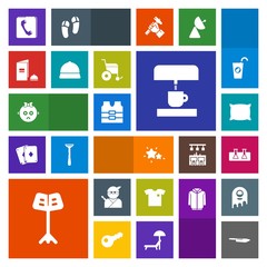 Modern, simple, colorful vector icon set with baby, kitchen, night, test, science, machine, sign, child, weapon, pillow, japan, shirt, new, paper, clothing, wheelchair, book, music, astronomy icons