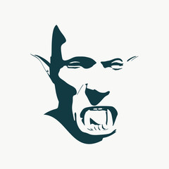 Fantasy head of orc with open mouth. Evil and ugly