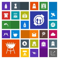 Modern, simple, colorful vector icon set with pack, milk, picture, data, no, cloud, grill, animal, backpack, cooking, clothes, bbq, table, spray, user, clothing, baby, box, diagram, package, kid icons