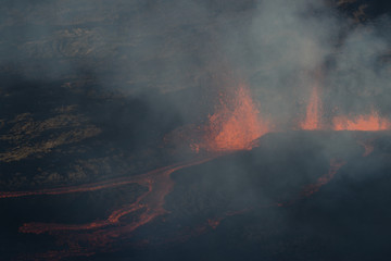 The Piton de la Fournaise volcano during an eruption in Reunion Island