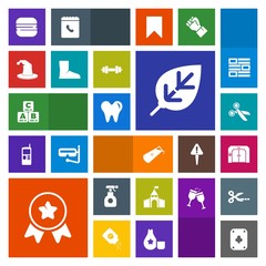 Modern, simple, colorful vector icon set with food, spray, play, healthy, tree, castle, circus, equipment, natural, first, dental, nature, boot, award, science, chemical, burger, chemistry, leaf icons