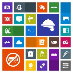 Modern, simple, colorful vector icon set with cookie, conditioner, directory, kite, joy, dessert, sky, waitress, luggage, summer, book, cabinet, interior, fork, baggage, telephone, waiter, air icons