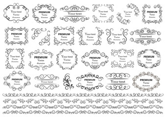 Calligraphic design elements . Decorative swirls or scrolls, vintage frames , flourishes, labels and dividers. Retro vector illustration