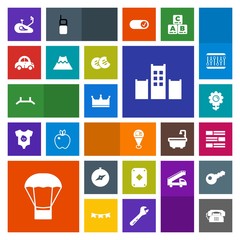 Modern, simple, colorful vector icon set with crater, up, fitness, transportation, volcano, bicycle, nature, balloon, king, crown, bed, dessert, floral, snack, vehicle, phone, cookie, poker, car icons