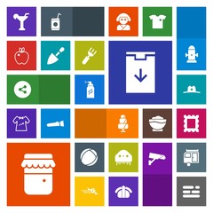 Modern, simple, colorful vector icon set with template, download, web, ufo, cake, drink, sweet, sign, jar, ball, layout, glass, food, monster, space, alien, honey, west, photo, picture, internet icons