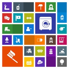 Modern, simple, colorful vector icon set with stone, parachuting, style, truck, brush, car, bucket, energy, sign, leather, summer, parachute, wash, mask, jump, transport, extreme, clean, machine icons