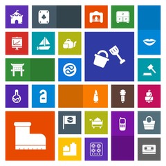 Modern, simple, colorful vector icon set with service, carrot, bucket, vegetable, annual, architecture, japan, style, cassette, food, document, torii, japanese, law, fresh, toy, mon, kamon, ship icons