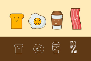 A coffee, eggs,ham and toast Vector illustration.