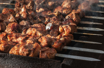 Skewered marinated raw meat, It is fried on charcoal