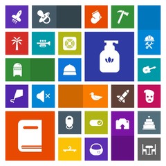 Modern, simple, colorful vector icon set with equipment, style, library, education, sign, helmet, envelope, bottle, mail, bird, hygiene, launch, graphic, music, mailbox, sky, air, retro, hipster icons