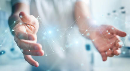 Businessman using futuristic connection interface 3D rendering
