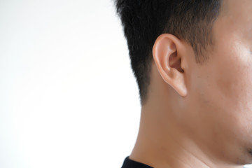 Fototapeta premium Young man hearing loss sound waves simulation technology Hear