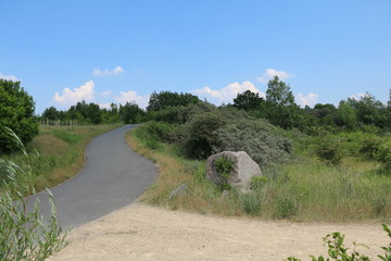 Bike path around the Schladitzer lake near Leipzig, Germany