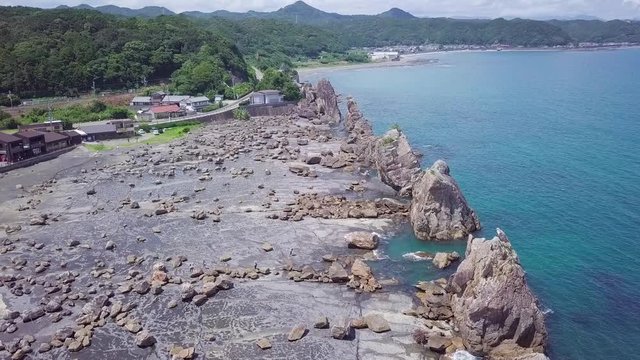 Aerial, Hashiguiiwa Rocks in Wakayama, Japan.