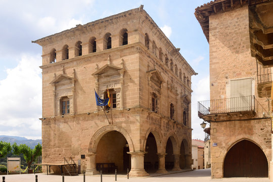square and town hall of the village of Arnes, Terra Alta, Tarragona province, Catalonia, Spain