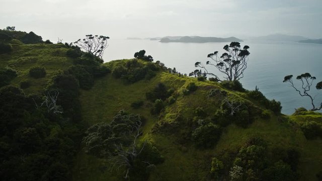 Drone shot of trampers walking on Tapeka Point in Northland