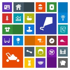 Modern, simple, colorful vector icon set with launch, cap, worker, gardening, kite, baby, trend, rocket, garden, internet, grass, chart, equipment, menu, gift, stamp, chef, restaurant, dryer icons