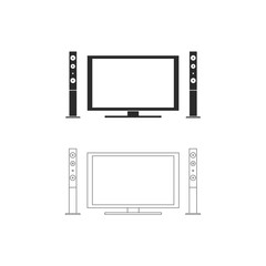 line&black TV, speakers vector icon.