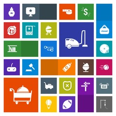 Modern, simple, colorful vector icon set with medicine, soccer, care, game, beauty, health, lawn, hygiene, book, service, protection, bottle, security, ball, table, water, sound, vacuum, mower icons