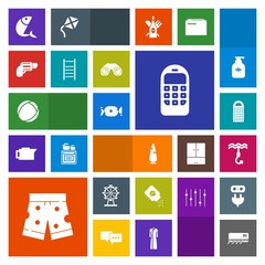 Modern, simple, colorful vector icon set with old, template, white, carousel, fish, kitchen, seafood, ladder, pistol, cooking, ball, sweet, eye, conditioner, london, grater, gun, carrot, handgun icons