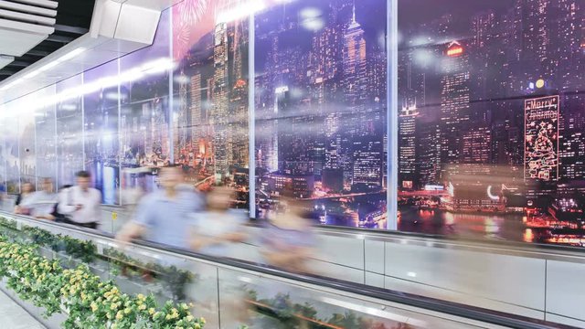 Commuters on a moving walking transiting Hong Kong Central MTR Station, Hong Kong, China, T/lapse