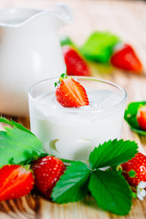 Yogurt ice cream with strawberries. Background for inscriptions.