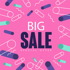 Big sale pink banner template design, seasonal discount, advertising element vector Illustration