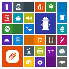 Modern, simple, colorful vector icon set with fashion, fire, nature, icecream, coffee, paperclip, construction, blue, clip, trousers, sport, landscape, league, technology, sweet, equipment, sky icons