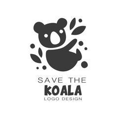 Save the koala logo design, protection of wild animal black and white sign vector Illustrations on a white background © topvectors