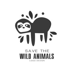 Save the wild animals logo design, protection the planet black and white sign vector Illustrations on a white background