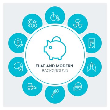 industry, health, hotel, money Infographic Circle outline Icons Set. Contains such Icons as  business,  website,  elements,  background,  pattern,  banner, bill and more. Fully Editable. Pixel Perfect