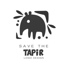 Save the tapir logo design, protection of wild animal black and white sign vector Illustrations on a white background