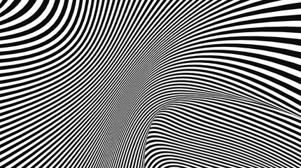 Vector optical illusion black and white twisted stripes abstract background.