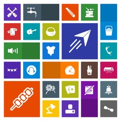 Modern, simple, colorful vector icon set with paper, candy, paddle, music, fly, chat, boat, oar, game, sound, motorcycle, meat, baby, phone, mobile, travel, telephone, kid, food, bow, barbecue icons