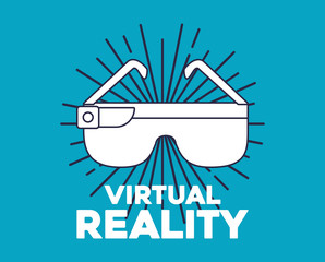 Virtual reality design with vr glasses over blue background, colorful design. vector illustration