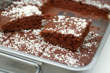 Brownie in steel tray