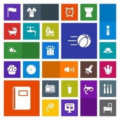 Modern, simple, colorful vector icon set with flag, game, sound, baby, sky, gift, speaker, chess, home, strategy, hat, textbook, literature, celebration, night, pram, astronomy, book, king, sign icons